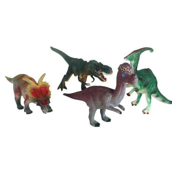 Set Of 4 Mini Dinosaur Figures T-Rex Triceratops Brachiosaurus Parasaurolophus - Picture 1 of 4